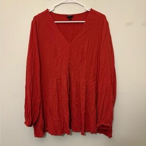 Torrid Burnt Orange/Red V-Neck Long Sleeve Women’s Blouse, Size 3X